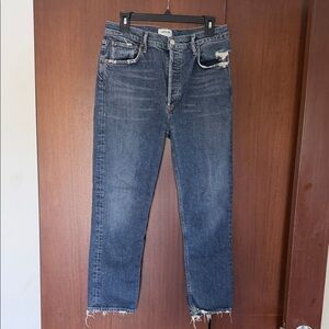 Agolde High-Rise Straight Jeans in Dark Blue Wash